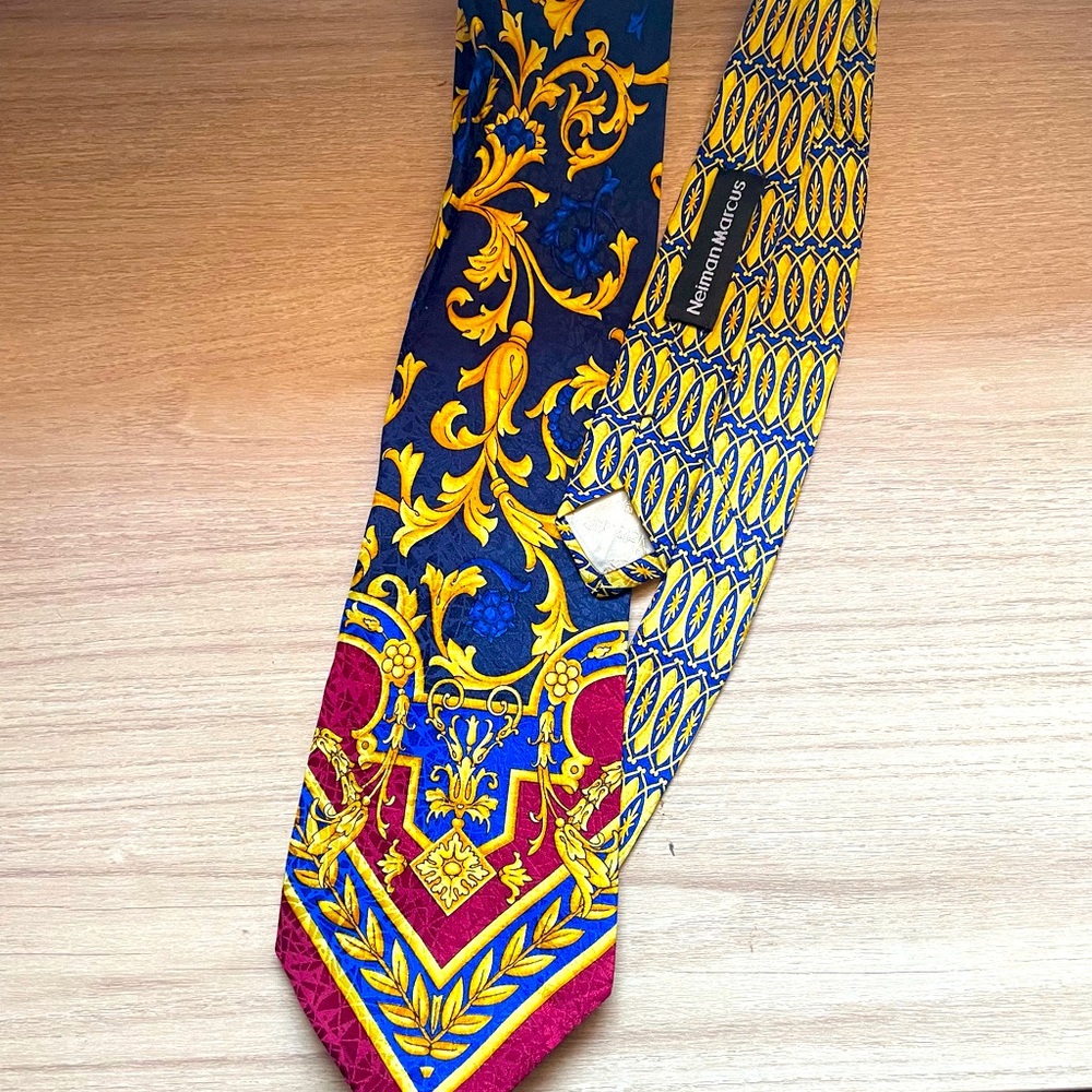 Vintage Gianni Versace Tie Baroque Gold Blue Red Rare Print